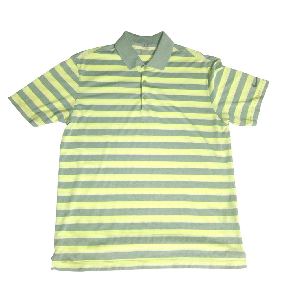 Nike Golf Dri-FIT Polo Shirt Mens Medium Green Yellow Striped 639710-088